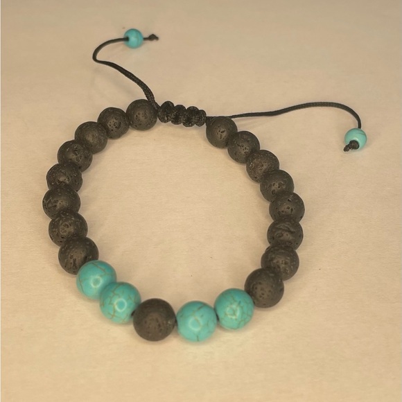 Lava Stone and Turquoise Colored Beaded Bracelet - Picture 3 of 6